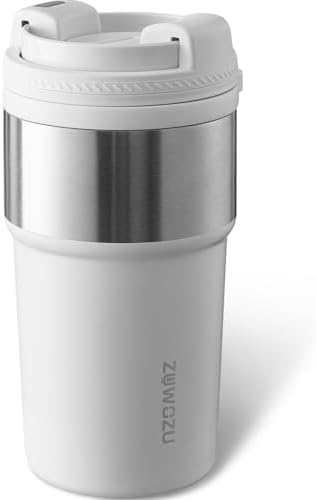 Insulated Travel Coffee Tumbler Mug - Ceramic Inner Wall Reusable Iced Coffee Cups Bottle with Lids, Stainless Steel Insulated Cold Brew Water Tumbler with Straw, BPA Free 16 Oz Water Bottle