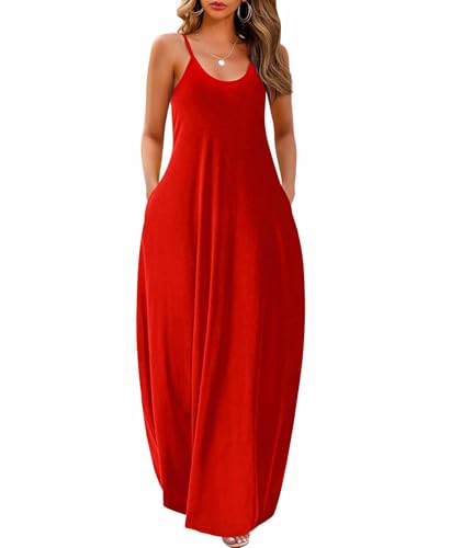 Image of Wolddress Womens Maxi Dress with Pockets 2026 Casual Strap Plus Size Loose Plain Long Office Summer Beach Travel Dresses S-5X