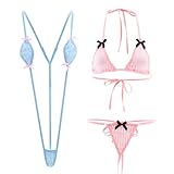 Zhanmai 2 Pcs Womens g String Thong Bikini Slutty Bikini Women's Exotic Lingerie Sets Swimwear for Beach Party (Blue，Pink,One Size)