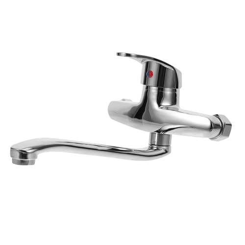 HOLIDYOYO Copper Wall Mounted Basin Faucet Dual Spout Mixer Tap for Hot Cold Water Bath Shower Kitchen Sink with Single Handle Corrosion Resistant Polished Chrome Copper Fixture