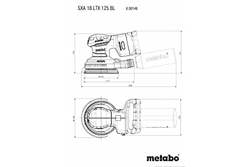 metabo 691200000 set lijadora excéntrica con motor sin escobillas versión sin baterias 18v li ion sxa 18 ltx 125 bl + 100 hojas de lijar y maletín metabox 118
