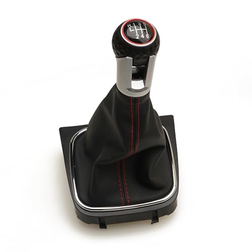 Letgoing Pommeau de levier de vitesse manuel de voiture avec soufflet 5/6 vitesses, coutures en plastique durable et similicuir pour Je-tta 5/6 Golf 5 Golf 6 MK5/MK6 2005-2014 5K0711113 (Style A)