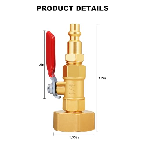 Image of SIGURANTA RV Winterize /Winterization Blowout Adapter - Brass with Ball Valve, 1 /4 inch Male Quick Connect to 3 /4 inch Female GHT Garden Hose Thread