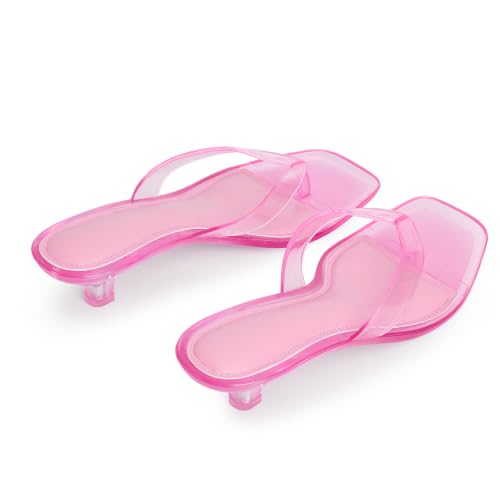 Image of Dsevht Kitten Heels for Women Jelly Square Open Toe Sandals Flip Flop Heel Summer Low Heeled Thong Sandals