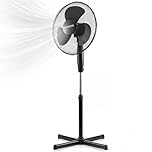 TANNESS 16" Oscillating Pedestal Fan - 3-Speed Quiet Cooling - Adjustable 120cm Stand - 80° Oscillation - Cross Base - Aluminium Motor - Floor Standing Fan for Home, Office & Bedroom, Black