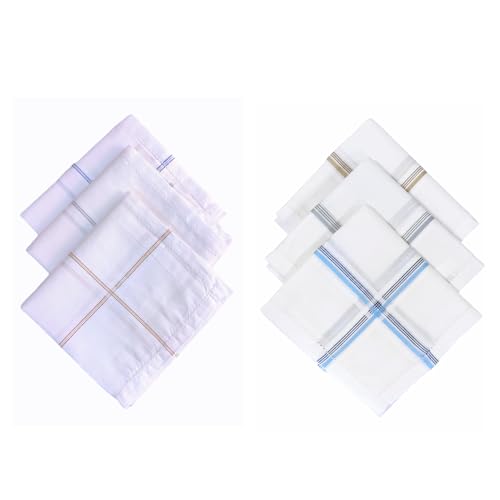Image of Premium 100% Cotton Handkerchiefs for Men, 48 x 48 cm, Large Size Rumal Napkins, White & Multicolor Stripes