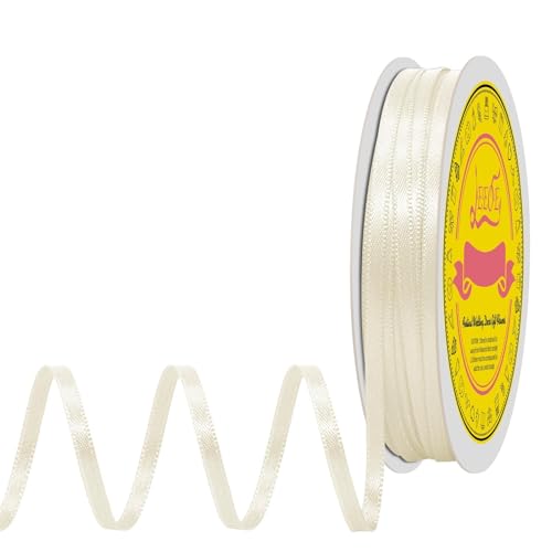 Image of Double Face Ivory Satin Thin Ribbon 1 /8 inch X 50 Yards Polyester Ivory Ribbon for Gift Wrapping Very Suitable for Weddings Party Hair Bow Invitation Decorations and More