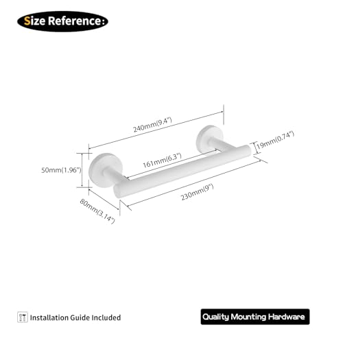 GERZWY 9-Inch Bath Towel Bar SUS 304 Stainless Steel Bathroom Towel Bar Modern Round Style Wall Mount, White by GERZWY - Image 7