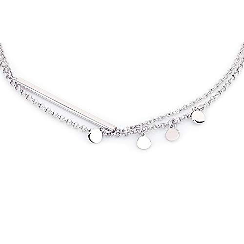 Sterling Silver Jewelry - Rhodium Plated with 925 Stamp - Double Layered Chain Circle & Bar Charms Anklet - Elegant handcrafted Stylish Designed for Women- 9" long + 1" extender2
