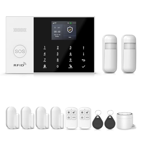 Allarme Casa Senza Fili DIY 12 Pezzi - 4G/WiFi/GSM Sistema Allarme Casa, 4 Sensori Porta/Finestra + 2 Rilevatori Movimento, Allarme 120dB, App Tuya/Smart Life/Alexa/Google, Garanzia 1 Anno