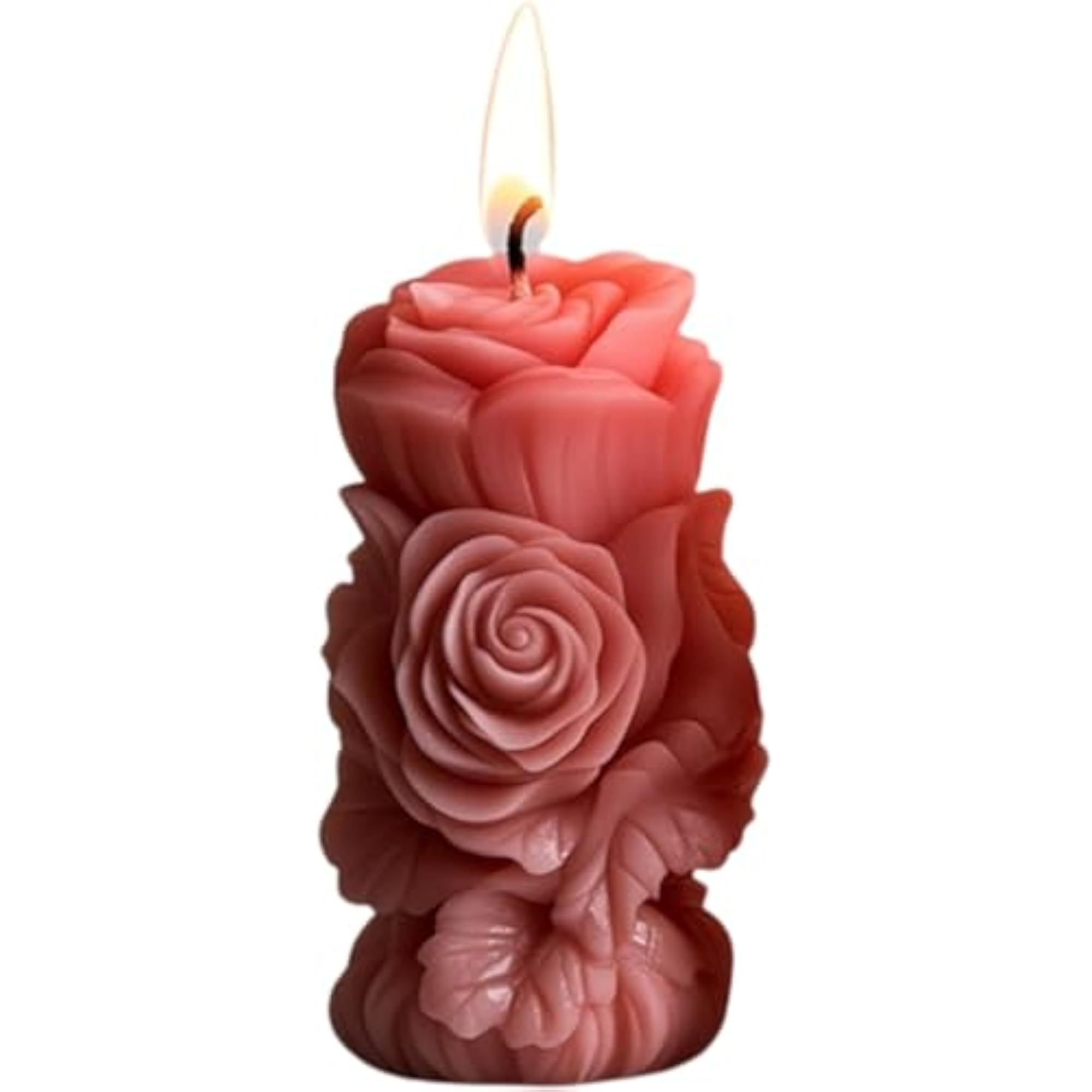 Handcrafted Rose Pillar Candle, Aesthetic Floral Sculpture for Home Decor