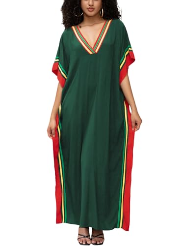 Image of KECVOT Kaftan Dresses for Women V-Neck Print Swimsuit Cover Up Plus Size Beach Caftan Lounge Dress