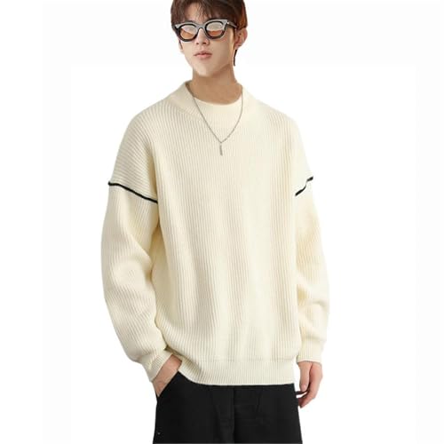 Men's Sweater Striped Round Neck Knit Pullover Base Layer Casual Long Sleeve Top for Men