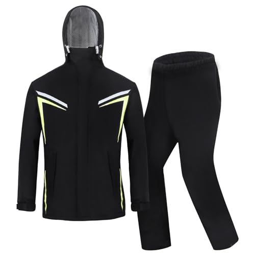 Jywmsc Combinaison de Pluie pour Hommes, Veste et Pantalon Imperméables, Imperméable Unisexe, Veste de Pluie pour Moto, Cyclisme, Vestes à Capuche avec Réflecteurs de Sécurité