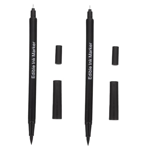 BIUDECO 2 Piezas Rotuladores Comestibles de Doble Punta para Decoración de Tartas y Repostería Bolígrafos de Tinta Alimentaria para Galletas Fondant y Pasteles de Unidades Negras
