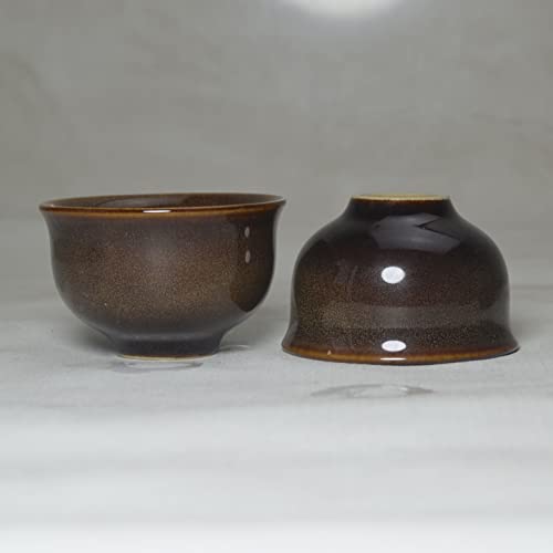 Image of Liang baobao Mini Porcelain Cup Set of 4 Colourful Ceramic Tea Cup with Kiln Glaze Cups 2.5oz (Brown)