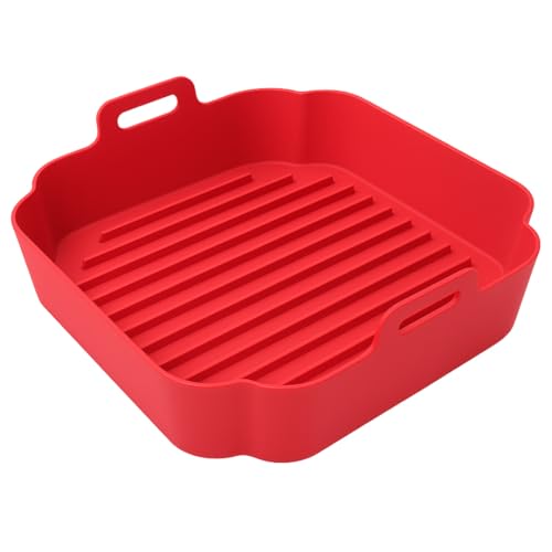 VAZCAN® Molde Silicona Freidora de Aire Redondo – Accesorio Reutilizable para Air Fryer Compatible con Cecotec, Cosori, Philips – 20 cm – Apto Microondas, Horno y Lavavajillas (Rojo)