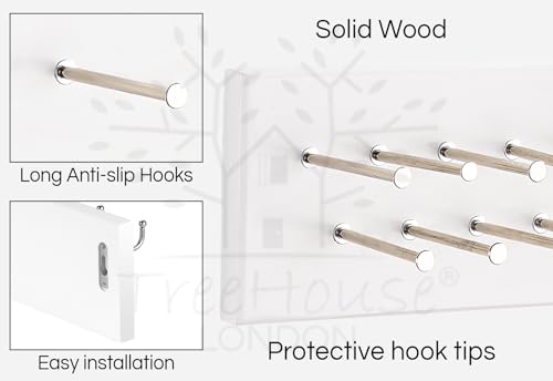 TreeHouse London Tie Rack Organizer – Holds 40 Large Ties – Solid Wood & Sturdy Metal Storage Holder for Closet – Wall Mounted Tie Display Hanger for Wall, Bedroom (White) 16''L x 4.25''H2