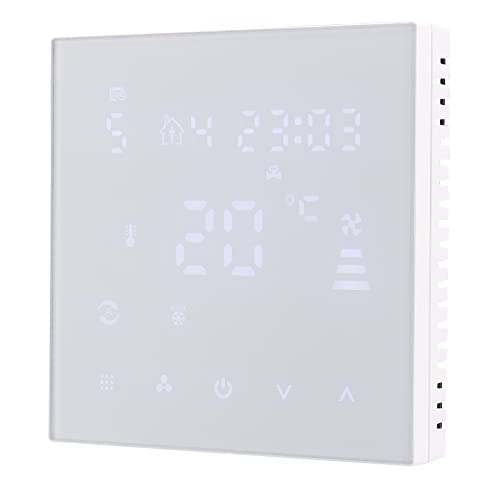 Wengart Termostato fancoil WG607AC, pantalla LCD programable de 4 tubos, 3 velocidades de viento ajustables, 4 modos opcionales, apto para calefacción o refrigeración en sistemas de aire acondicionado