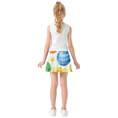 Joisal Cute Space Planets Tennis Skirts Kids Pleated Athletic Shorts Girls Skorts Flowy Skirt 4t4