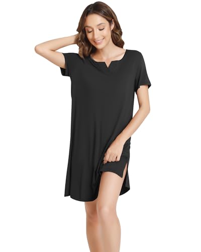 Image of NACHILA Women's Nightgowns-Viscose Made from Bamboo, Nightshirt Short Sleeve Sleepshirts Soft Sleepwear Cool Sleep Dress