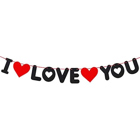 I Love You Felt Banner Letters Bunting Valentine Decoration Red Heart Garlands for Mother’s Day Anniversary Engagement Weddings Decor Photo Props and Party Supplies Cover