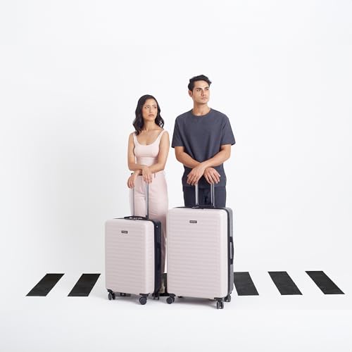 Image of THE ASSEMBLY Hard-Sided Unbreakable Polycarbonate Carry-On Luggagebag With Spinner Wheels For Travel - Ivory Grey (24 & 28 Inches, 60 & 85L), Large