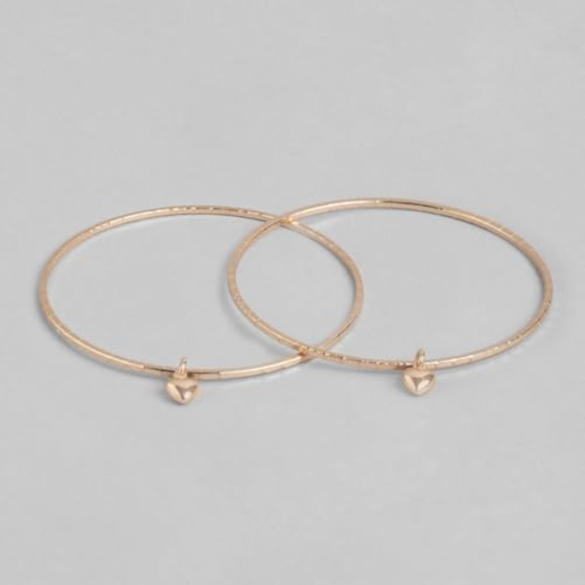 Women's 925 Sterling Silver Heart Rose Gold Plated Bangle Pair
