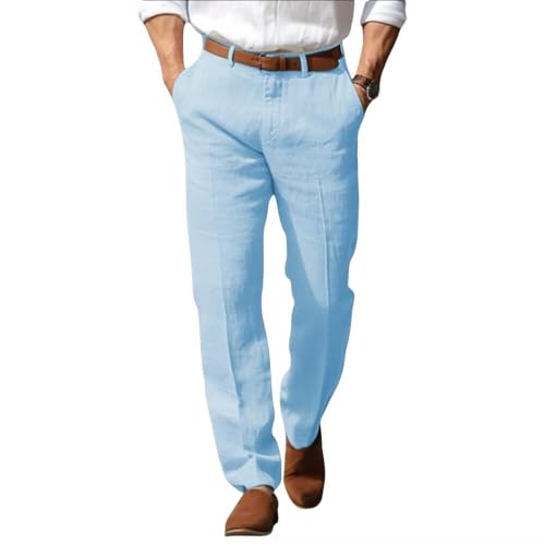La mejor selección de Pantalones de traje para Hombre comprados en linea. 43 Pantalones de vestir de lino para hombre, ajuste regular, estilo clásico, ligeros, para verano, casual, para hombre, Azul/claro, 42W x 32L