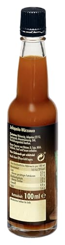 Kattus - Jalapeño Sauce HOT | Zum feurig-scharfen Verfeinern von Fleisch, Gemüse | Zum Würzen von Saucen und Dips | Vegan, ohne Geschmacksverstärker | 100 ml in der Glasflasche