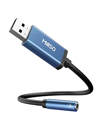 MillSO Klinke auf USB Adapter USB Soundkarte Extern auf 3.5 mm 4-polige TRRS Buchse (Audio und Mikrofon), Aux Audio Konverter Adapter für Kopfhörer, Lautsprecher, PC, Laptop, Desktop, PS4, PS5-28cm