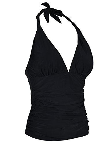 Hilor Women's Tummy Control Tankini Top Swimsuit Plunging V Neck Top Swimwear Halter Bathing Suits Swim Tops3