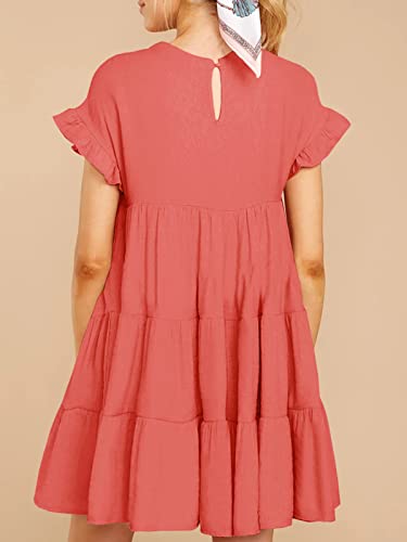 Image of Chuanqi Womens Ruffles Boho Floral Printed Babydoll Loose Swing Casual Short Mini T-Shirt Dress