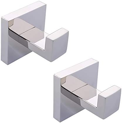 TASTOS Bath Towel Hooks Premium Stainless Steel Robe Coat and Clothes Hook, Heavy Duty Square Wall Mounted Modern Hook for Bathroom & Kitchen, Polished Chrome Finish, 2Pack