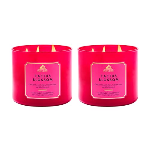 Bath & Body Works Cactus Blossom 3-Wick Candle - Scented Candle for At-Home Use - Long-Lasting Room-Filling Fragrance - High Fragrance Oil Concentration - Soy Wax Blend - 2-Pack