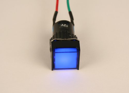 Lámpara LED piloto 17mm cuadrada 12V DC azul miniatura 3