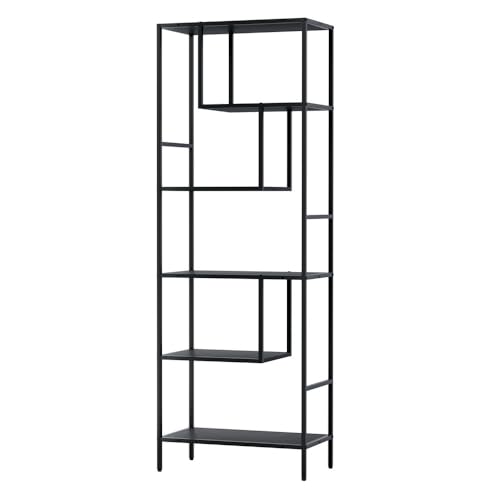 Artiss Bookshelf, 5 Tiers Book Shelf Corner Wall Shelves Display Bookcase Bookshelves CD DVD Storage Rack Home Living Room Bedroom Office Furniture, Free Standing Sturdy Base Black