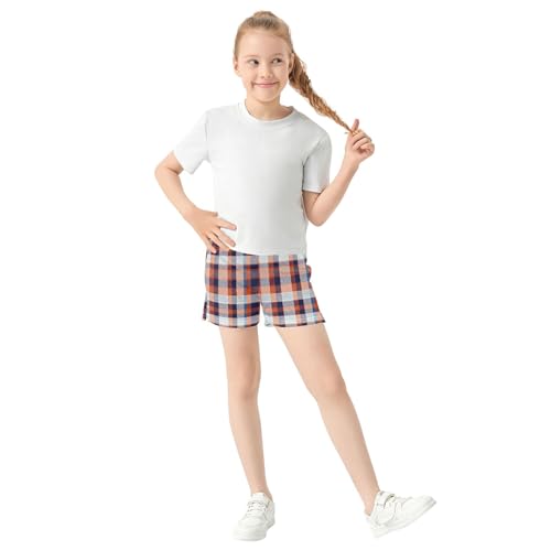 Plaid Alternating Colors Navy Girl's Athletic Lounge Shorts Youth Casual Comfy Summer Pajama Shorts, X-Small2