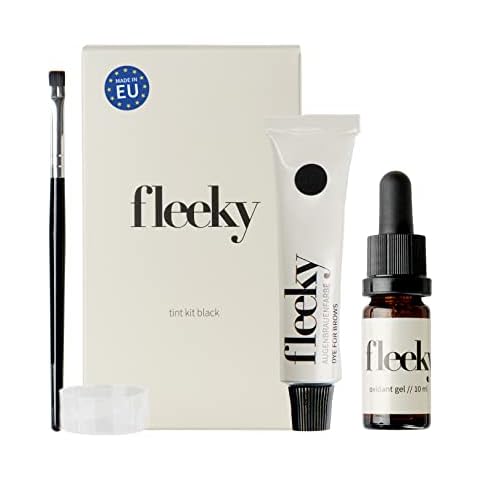 Fleeky Tint Kit Black - DIY Set for Colouring Facial Hair such as Eyebrows, Beard Hair etc. Consisting of Paint, Gel Oxidant, Dye Brush, Paint Bowls Cover