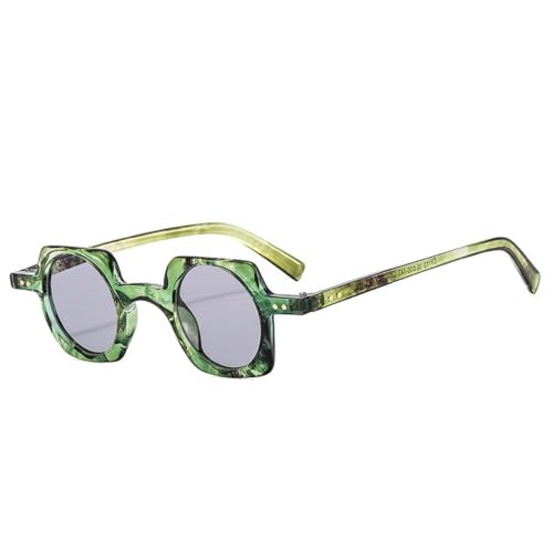 Lunettes de soleil carrées femmes et hommes motif vert gris rétro punk chic