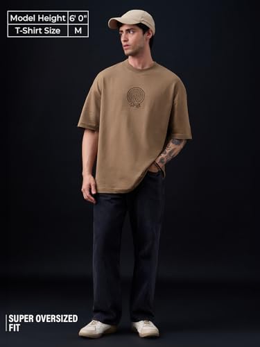 Image of The Souled Store Samsara Men and Boys Short Sleeves Round Neck Grey Graphic Printed Cotton Super Oversized T-Shirts