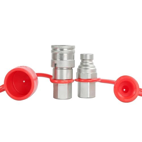 Image of 1 /4 inch Body & 1 /4 inch NPT Hydraulic Quick Connect Fittings Thread Set - Flat Face Hydraulic Couplers with Dust Caps, High Flow Skid Steer ISO 16028 Hydraulic Fittings