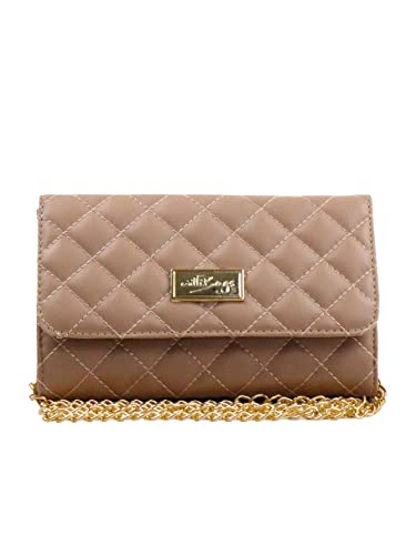 Bolsa Clutch Transversal Com Alça Em Corrente E Detalhe Em Bordado Estrela (Bege)