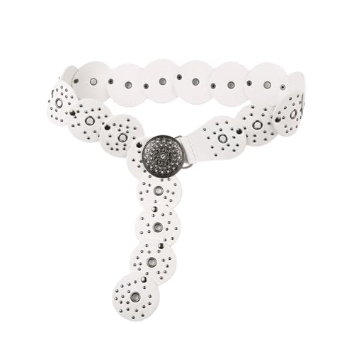 Women Belt for Jeans Skirt Hollowed Round Disc Wide Waist Belt Subculture Pants Belt with Large Eyelet Clothing Decors