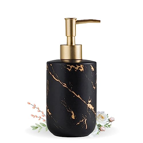 Fragnora Dispensador de líquido de cerámica recargable para cocina, botella de lavado de manos para lavabo, dispensador de champú para baño, accesorios de baño, 300 ml (negro)