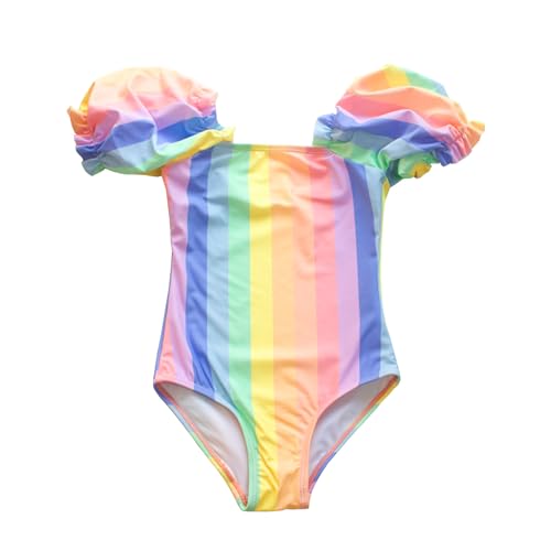 Bañador Niña,Traje de Baño de Una Pieza para Niñas Lindo Colorido Monokinis con Mangas Abullonadas Cómodo Ropa de Baño Verano Bañadores Natación Ropa de Playa Piscina Surf 3-12 Años