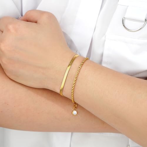 18K Gold Bracelets for Women Waterproof, 18K Real Gold Plated Multi-Link Stackable Bracelets set, Stainless Steel Layered Bracelets Pack Trendy Jewelry Gifts for Women2