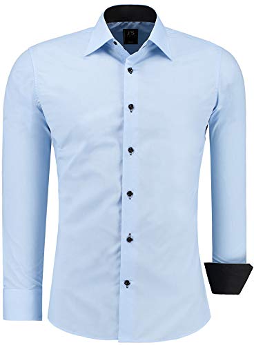 J'S FASHION Herren-Hemd - Slim-Fit - Langarm-Hemd Freizeithemd - Bügelleicht - Hellblau M