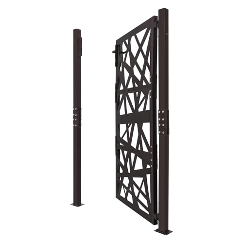 Puerta de jardín 105x175cm Doble pilar de metal con cerradura, 7 llaves y apertura de 180°, puerta de entrada de jardín resistente al óxido para jardín, terraza y seguridad de mascotas (Marrón)