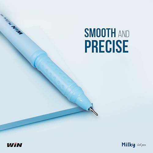 Image of WIN Milky Gel | 20 Blue Ink Pen | Assorted 5 Colors | Matte Finish Body Colours | 0.7 mm Tip | Gift for Kids | Pen for Writing | Students, Exams Uses | Ideal for School, Office & Business